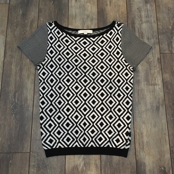 ⬇️ HP 🎉 LOFT short sleeve black & white sweater S - Picture 2 of 4